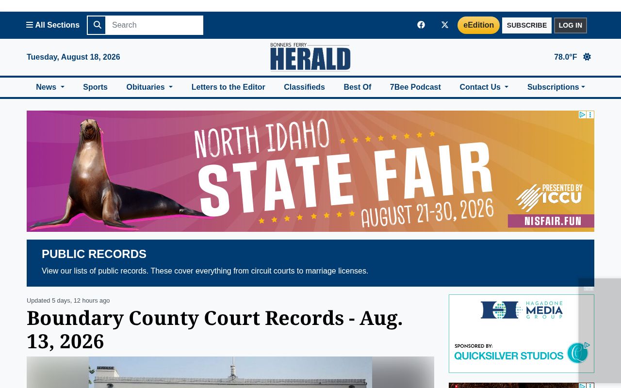 Bonners Ferry Herald Boundary County public records index