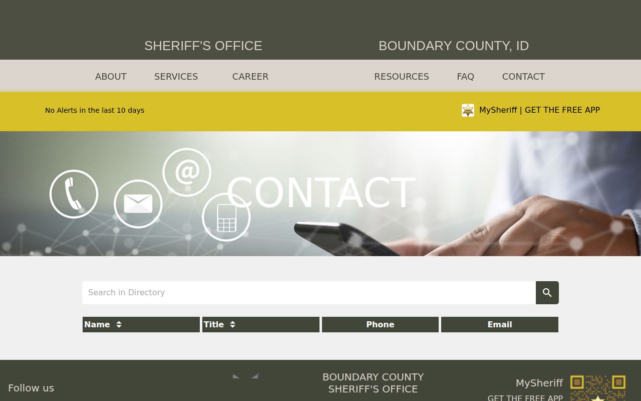 Boundary County Sheriff official contact route for warrant verification