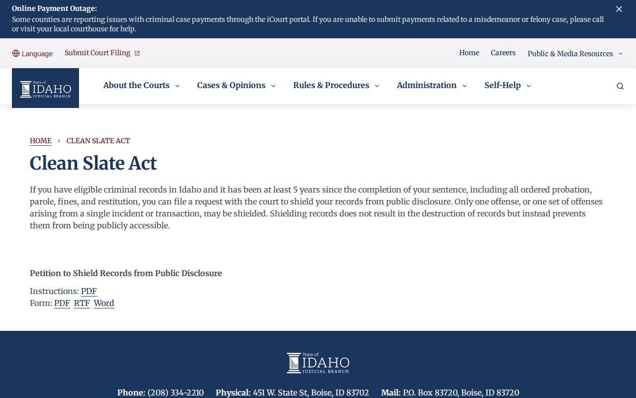 Boundary County Idaho Clean Slate public-record shielding information
